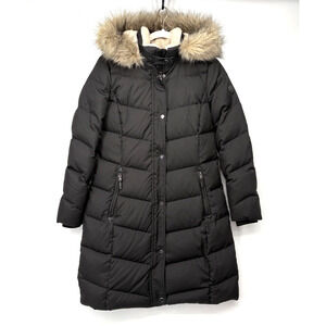 Lauren Ralph Lauren Puffer Coat Small Black Detachable Fur Trim Hood Black Label